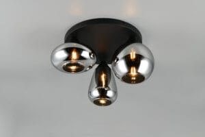 Plafonnier métal noir verre fumé