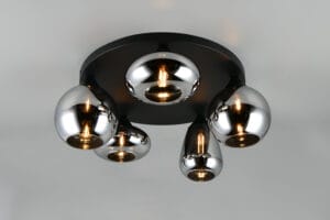 Plafonnier métal noir verre fumé