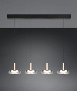 Suspension LED métal noir/bois clair verre fumé