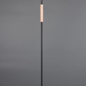 Lampadaire LED métal noir/bois clair verre fumé