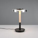 Lampe LED métal noir/bois clair verre fumé