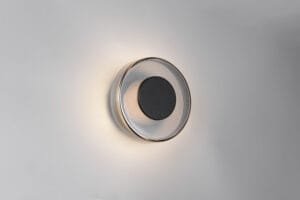 Applique LED métal noir/bois clair verre fumé