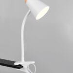 Lampe de bureau LED à pince blanche/bois clair