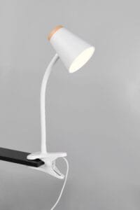 Lampe de bureau LED à pince blanche/bois clair