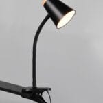 Lampe de bureau LED à pince noir/bois clair