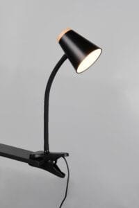 Lampe de bureau LED à pince noir/bois clair