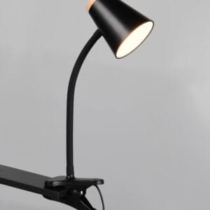 Lampe de bureau LED à pince noir/bois clair