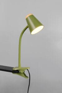 Lampe de bureau LED à pince verte/bois clair