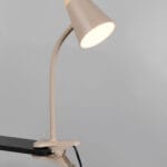 Lampe de bureau LED à pince taupe/bois clair