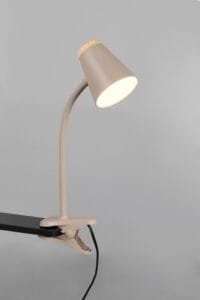 Lampe de bureau LED à pince taupe/bois clair
