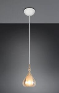 Suspension métal blanc verre ambre