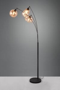 Lampadaire métal noir verre ambre