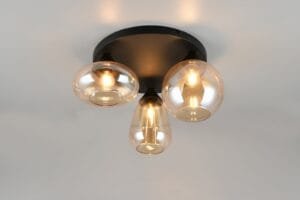 Plafonnier métal noir verre ambre