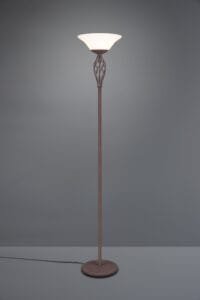 Lampadaire métal rouille vasque verre dépoli