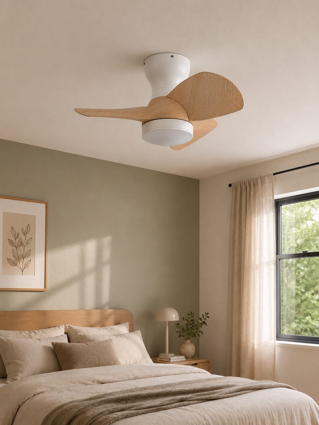 Ventilateur à pales finition blanc/bois clair – Image 2