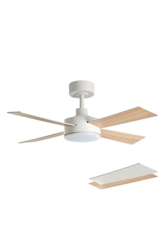 Ventilateur à pales finition blanc/bois clair