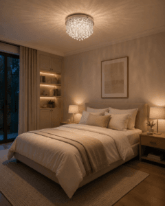 Plafonnier LED métal chrome/pampilles verre clair